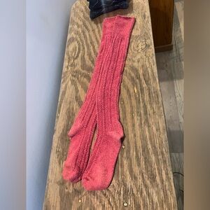 Raspberry colored cable over the knee socks 20”, size 9-11.